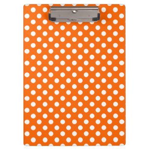Customizable White on Orange Polka Dots Clipboard