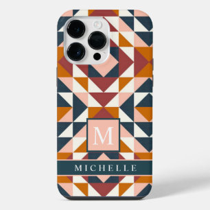 Customizable White Pink Red Orange Geometric iPhone 14 Pro Max Case
