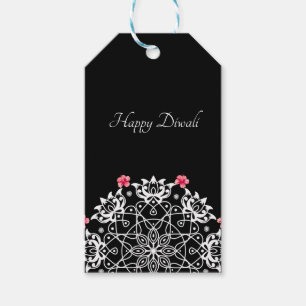 Customizable White Rangoli with hibiscus  Gift Tag