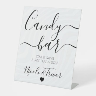 Customizable White Waves Wedding Candy Bar Pedestal Sign