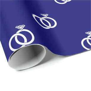 Customizable White Wedding Rings on Dark Navy Blue Wrapping Paper
