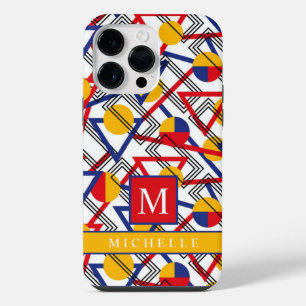 Customizable White Yellow Red Blue Geometric iPhone 14 Pro Max Case