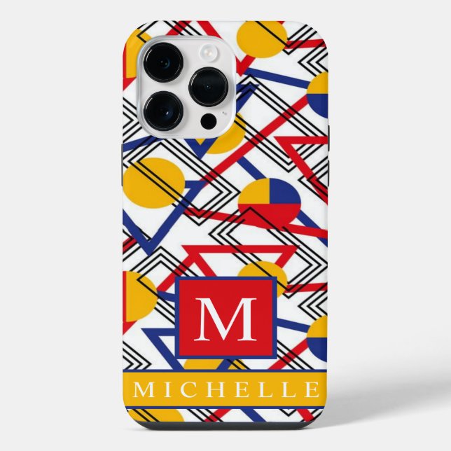 Customizable White Yellow Red Blue Geometric  iPhone Case (Back)