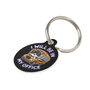 Customizable Will Be in My Office Cute Cat Driving Pet Tag