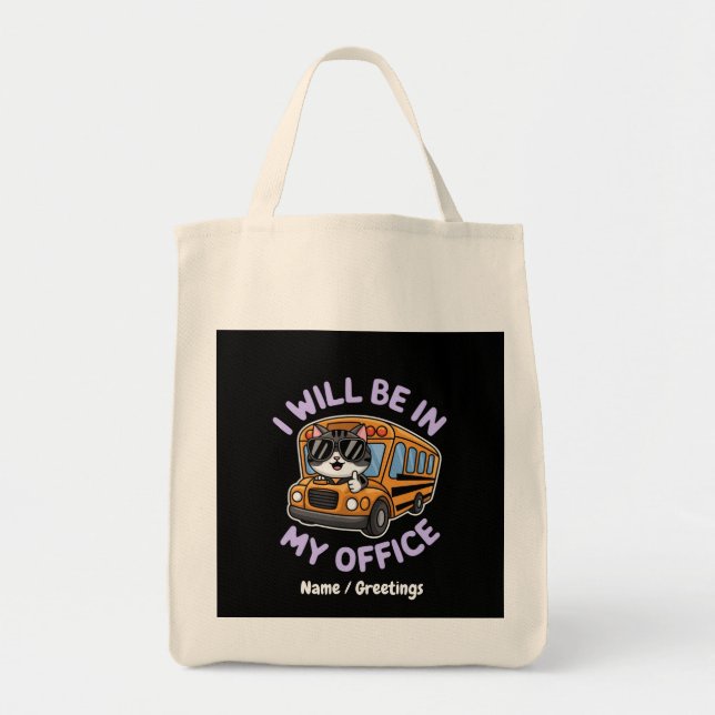 Customizable Will Be in My Office Cute Cat Driving Tote Bag (Front)
