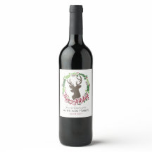 Customizable Wine Labels with Deer Head and Wreath
