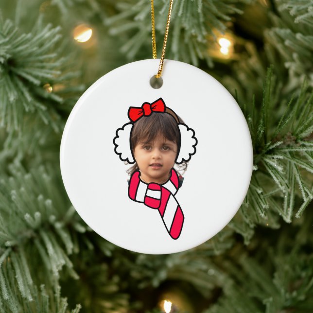Customizable Winter Ear Muff Photo Booth Ceramic Ornament (Tree)