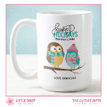 Customizable Winter Owls Christmas Holiday Coffee Mug<br><div class="desc">Ring in the holiday season with this charming Christmas mug that features an illustration of two owls wearing cozy hats and scarves, perched on a snowy branch. Accented with delicate falling snowflakes and elegant script typography that says, “Happy Holidays, ” this design captures the magic of winter. Make it truly...</div>