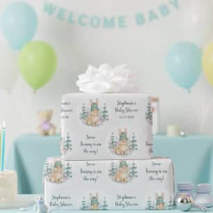 Customizable Winter Woodland Bunny Baby Shower Wrapping Paper