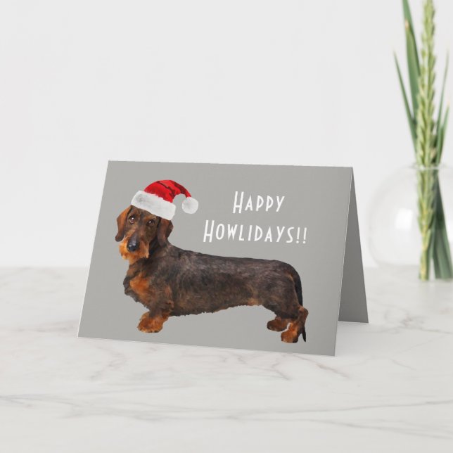 Customizable Wire Haired Dachshund Holiday Card (Front)
