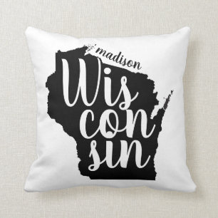 Customizable Wisconsin State and City Throw Pillow