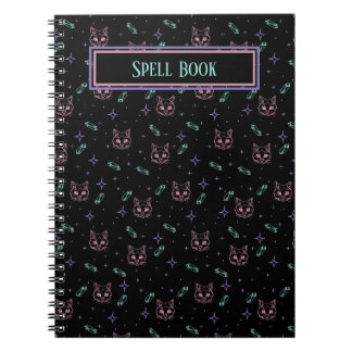 Customizable Witchy Cats and Crystals Pattern Notebook