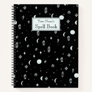 Customizable Witchy Vibes Moon + Crystals Pattern Notebook