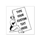 Customizable Woman Holding Blank Sign Rubber Stamp