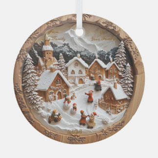 Customizable "Wood carved" Christmas  Glass Ornament