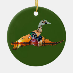 Customizable Wood Duck Ornament, Flying Mallard Ceramic Ornament