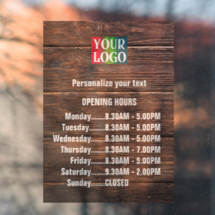 Customizable Wood Logo Text Business Opening Hours Window Cling