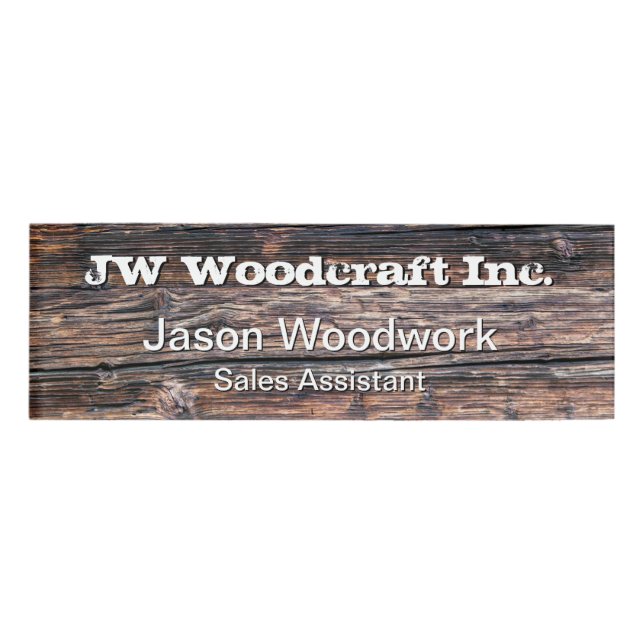 Customizable Wood Planks Sales Assistant Name Tag (Front)