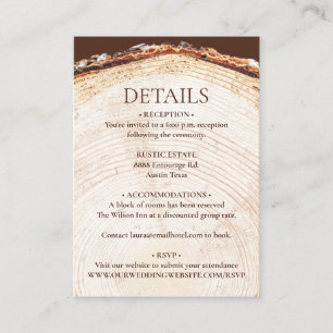 Customizable Wood Tree Cut Rustic Wedding Details Enclosure Card