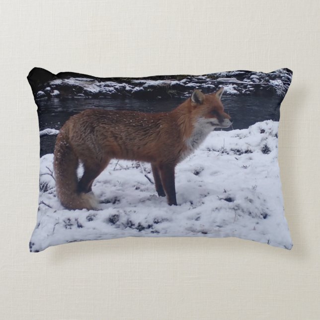 Customizable Woodland Red Fox in Snow Cushion (Front)