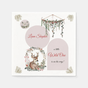 Customizable Woodland-Themed Greenery Baby Shower Napkin