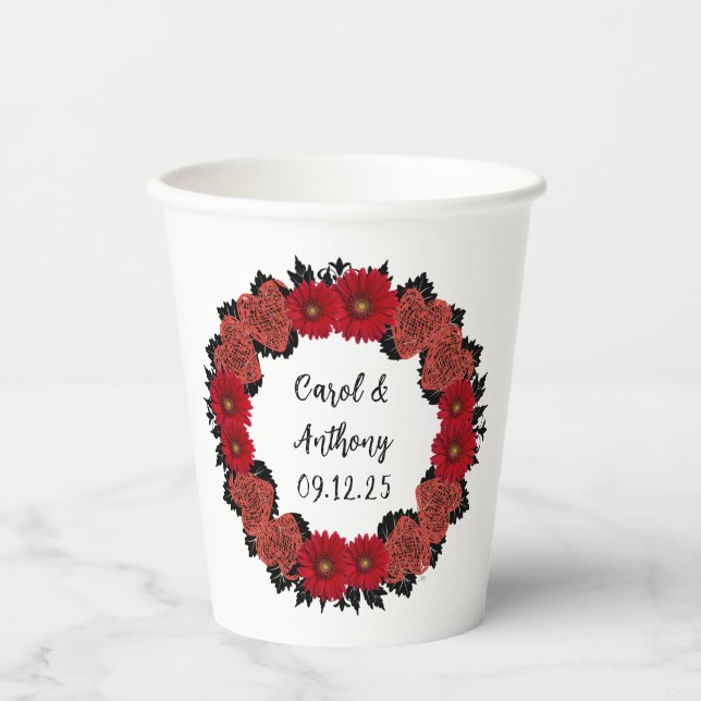 Customizable Wreath Wedding  Paper Cups (Front)