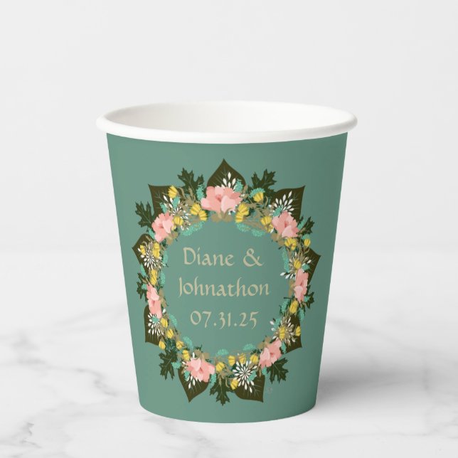 Customizable Wreath Wedding  Paper Cups (Front)