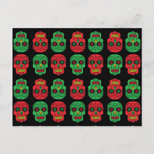 Customizable Xmas Santa Sugar Skulls Holiday Postcard (Front)