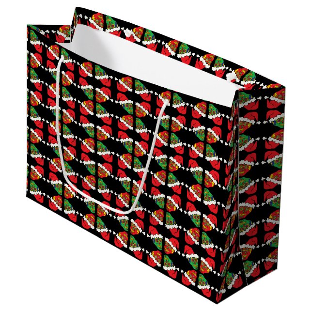 Customizable Xmas Santa Sugar Skulls Large Gift Bag (Front Angled)