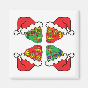 Customizable Xmas Santa Sugar Skulls Magnet
