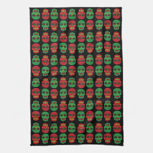 Customizable Xmas Sugar Skull Kitchen Towel