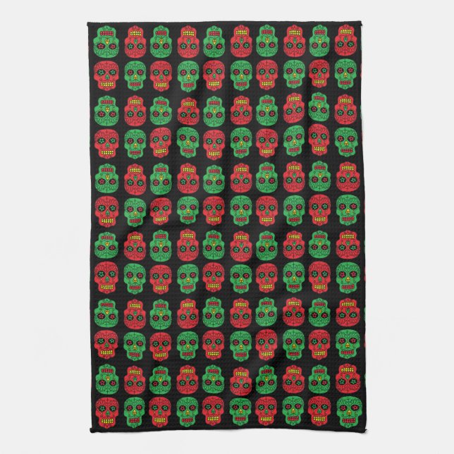 Customizable Xmas Sugar Skull Kitchen Towel (Vertical)
