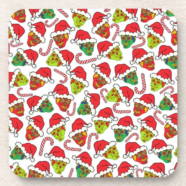 Customizable Xmas Sugar Skulls Coaster (Front)