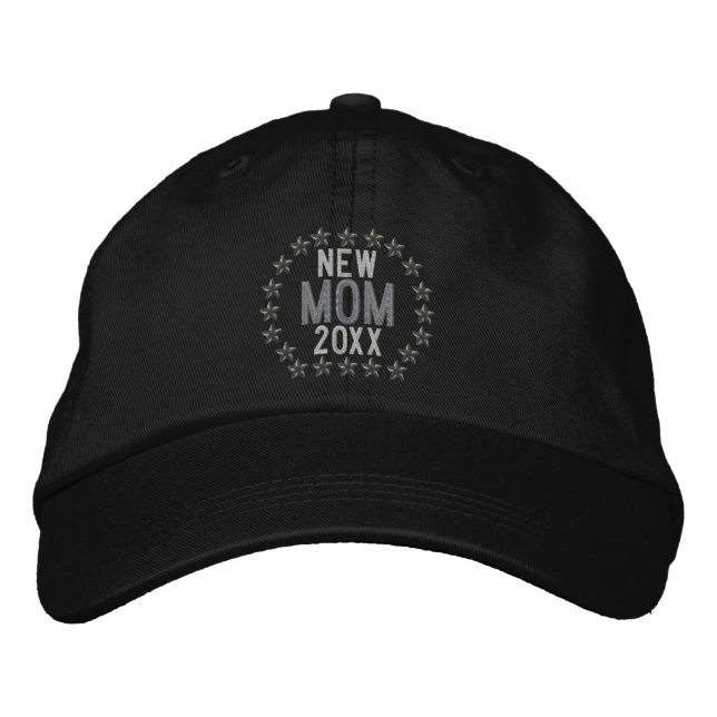 Customizable YEAR for New Mom Stars Embroidery Embroidered Hat (Front)