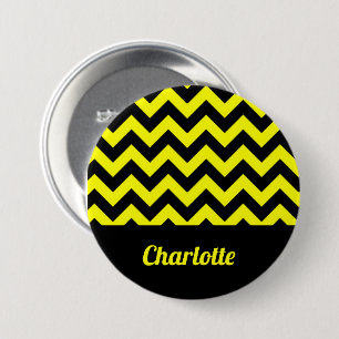 Customizable yellow and black chevron pattern 3 inch round button