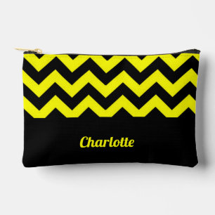 Customizable yellow and black chevron pattern accessory pouch