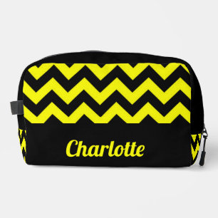 Customizable yellow and black chevron pattern dopp kit