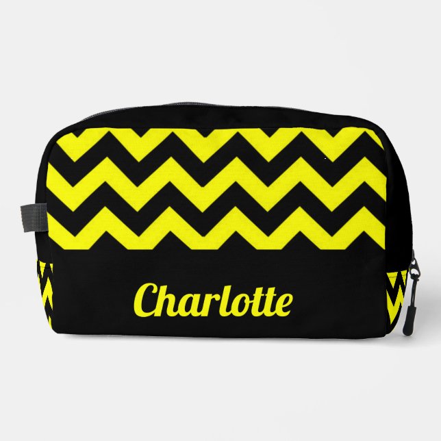 Customizable yellow and black chevron pattern dopp kit (Front)