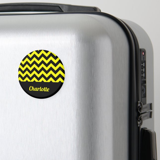 Customizable yellow and black chevron pattern magnet (In Situ (Luggage))