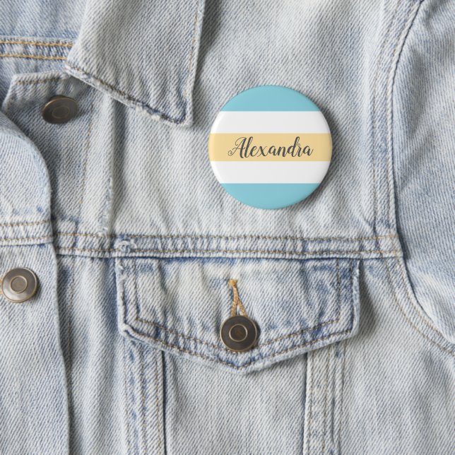 Customizable Yellow And Blue Stripes 2 Inch Round Button (In Situ)