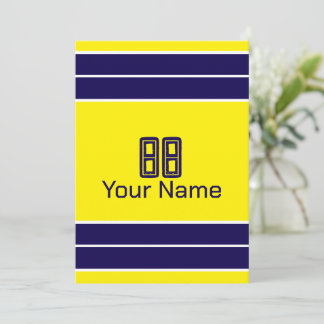 Customizable Yellow and Blue Stripes Burlap Design Invitation