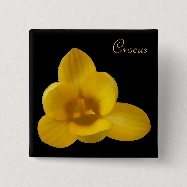 Customizable Yellow Crocus Flower Button (Front)