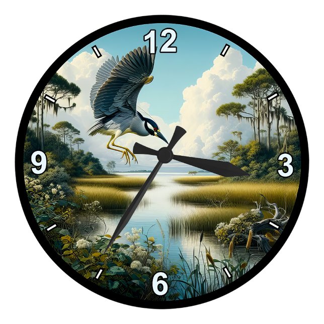 Customizable Yellow-crowned Heron in 8 Styles Round Clock (Creator Uploaded)
