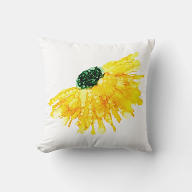 Customizable!!! Yellow daisy hand painted floral Throw Pillow (Front)