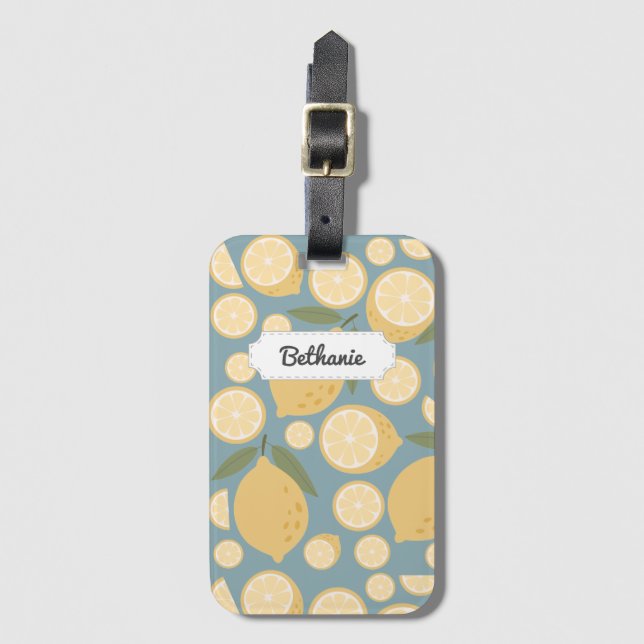Customizable Yellow Lemon Seamless Pattern Luggage Tag (Front Vertical)