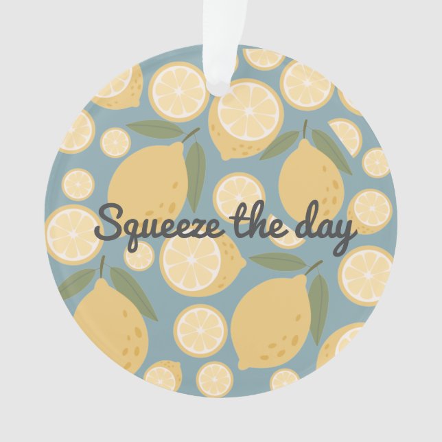 Customizable Yellow Lemon Seamless Pattern Ornament (Front)