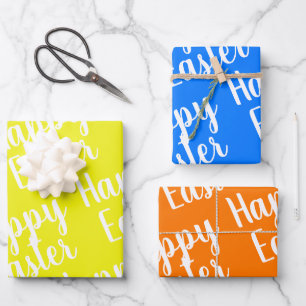 Customizable Yellow Orange Blue Happy Easter  Wrapping Paper Sheet