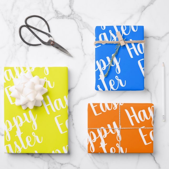 Customizable Yellow Orange Blue Happy Easter  Wrapping Paper Sheet (Front)