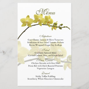 Customizable Yellow Orchids Wedding Menu Card