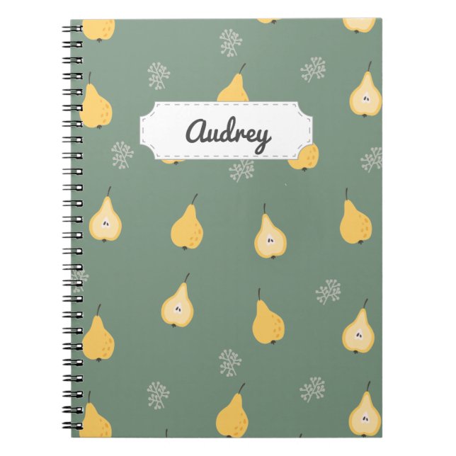 Customizable Yellow Pear Seamless Pattern Notebook (Front)